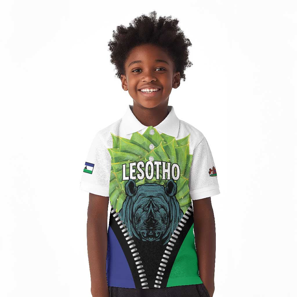 Personalised Afro Lesotho Kid Polo Shirt Black Rhinoceros Aloe Polyphylla LT15