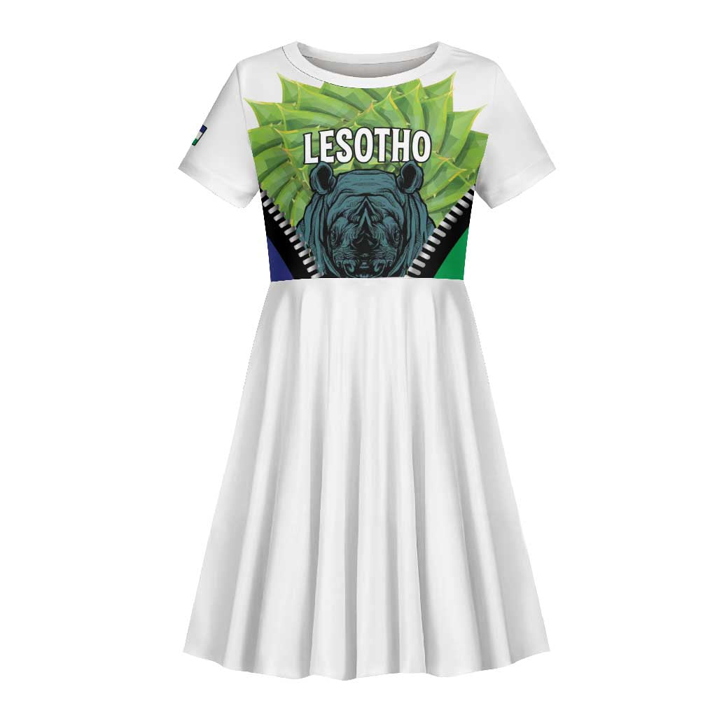 Personalised Afro Lesotho Kid Short Sleeve Dress Black Rhinoceros Aloe Polyphylla LT15