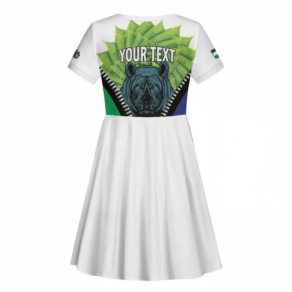 Personalised Afro Lesotho Kid Short Sleeve Dress Black Rhinoceros Aloe Polyphylla LT15