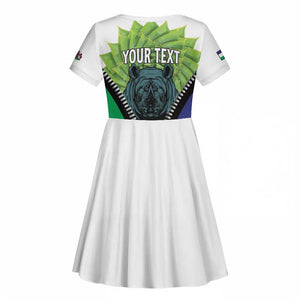 Personalised Afro Lesotho Kid Short Sleeve Dress Black Rhinoceros Aloe Polyphylla LT15