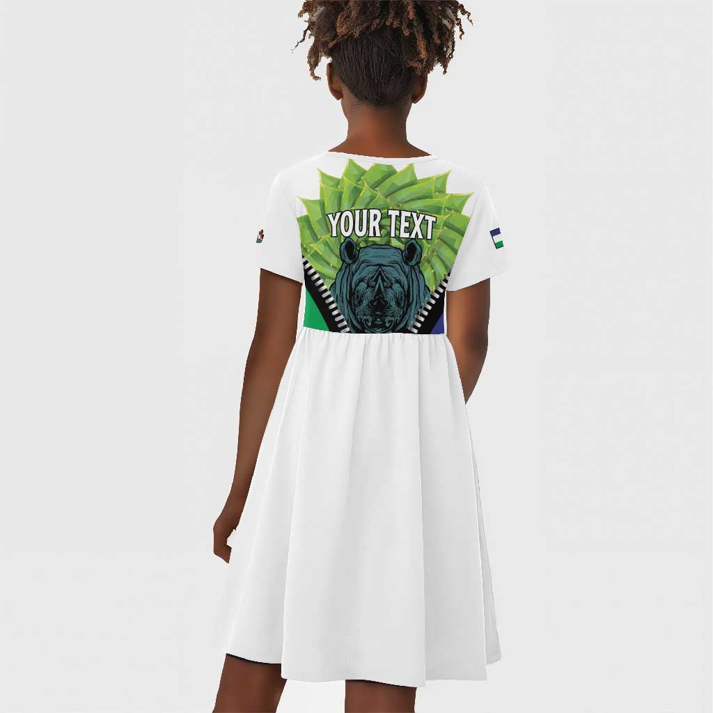 Personalised Afro Lesotho Kid Short Sleeve Dress Black Rhinoceros Aloe Polyphylla LT15