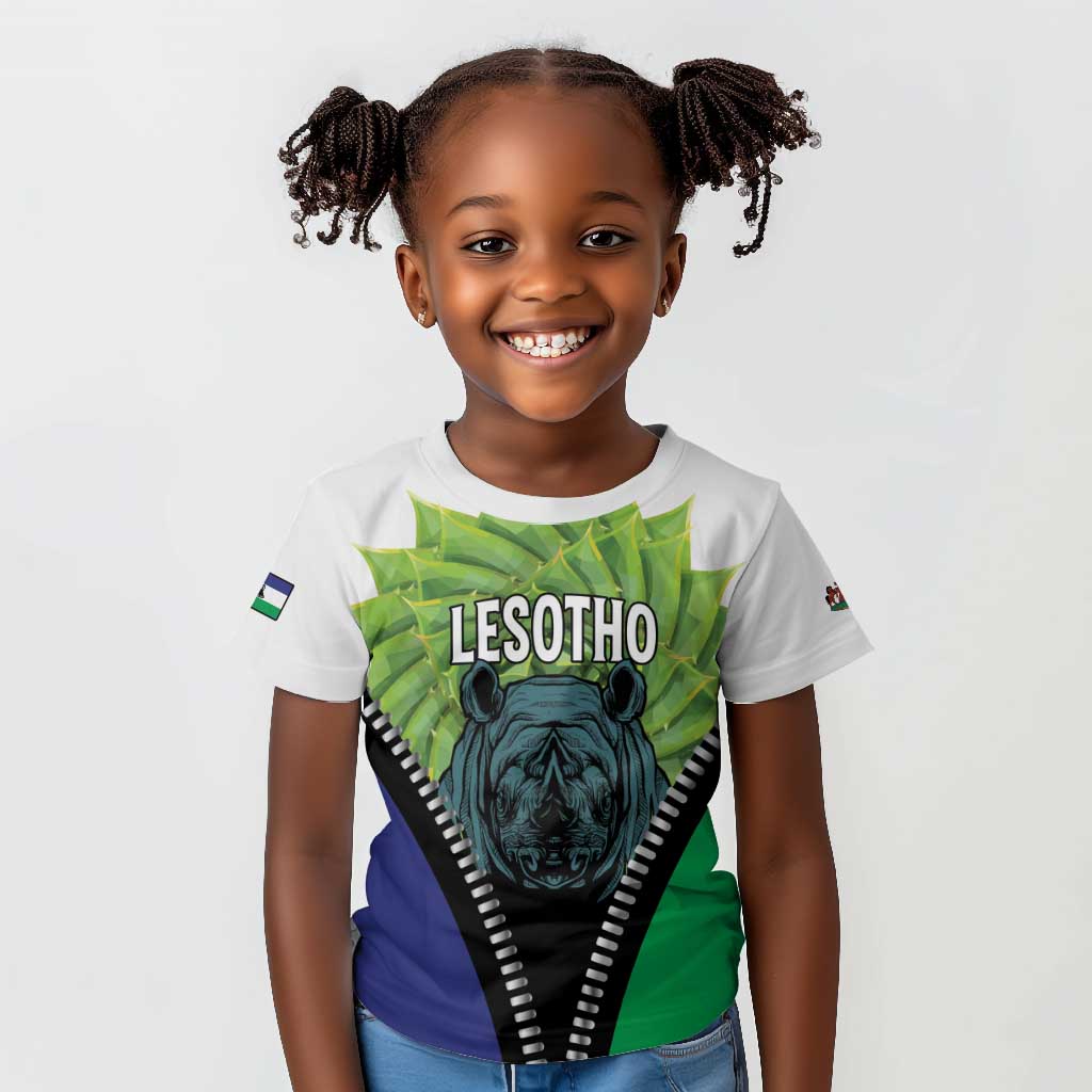 Personalised Afro Lesotho Kid T shirt Black Rhinoceros Aloe Polyphylla LT15