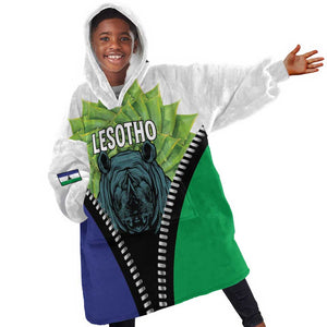 Personalised Afro Lesotho Kid Wearable Blanket Hoodie Black Rhinoceros Aloe Polyphylla LT15