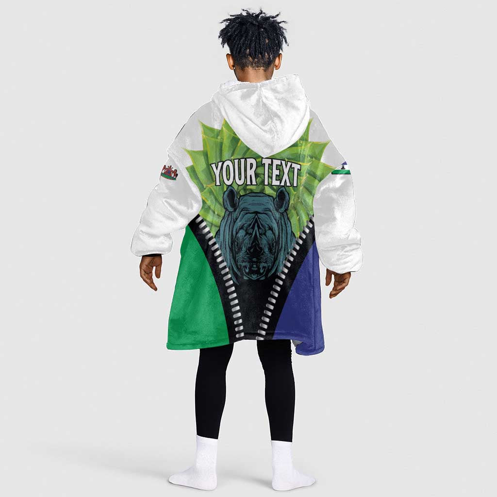 Personalised Afro Lesotho Kid Wearable Blanket Hoodie Black Rhinoceros Aloe Polyphylla LT15