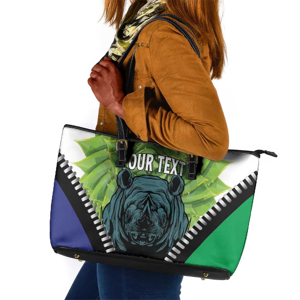 Personalised Afro Lesotho Leather Tote Bag Black Rhinoceros Aloe Polyphylla LT15