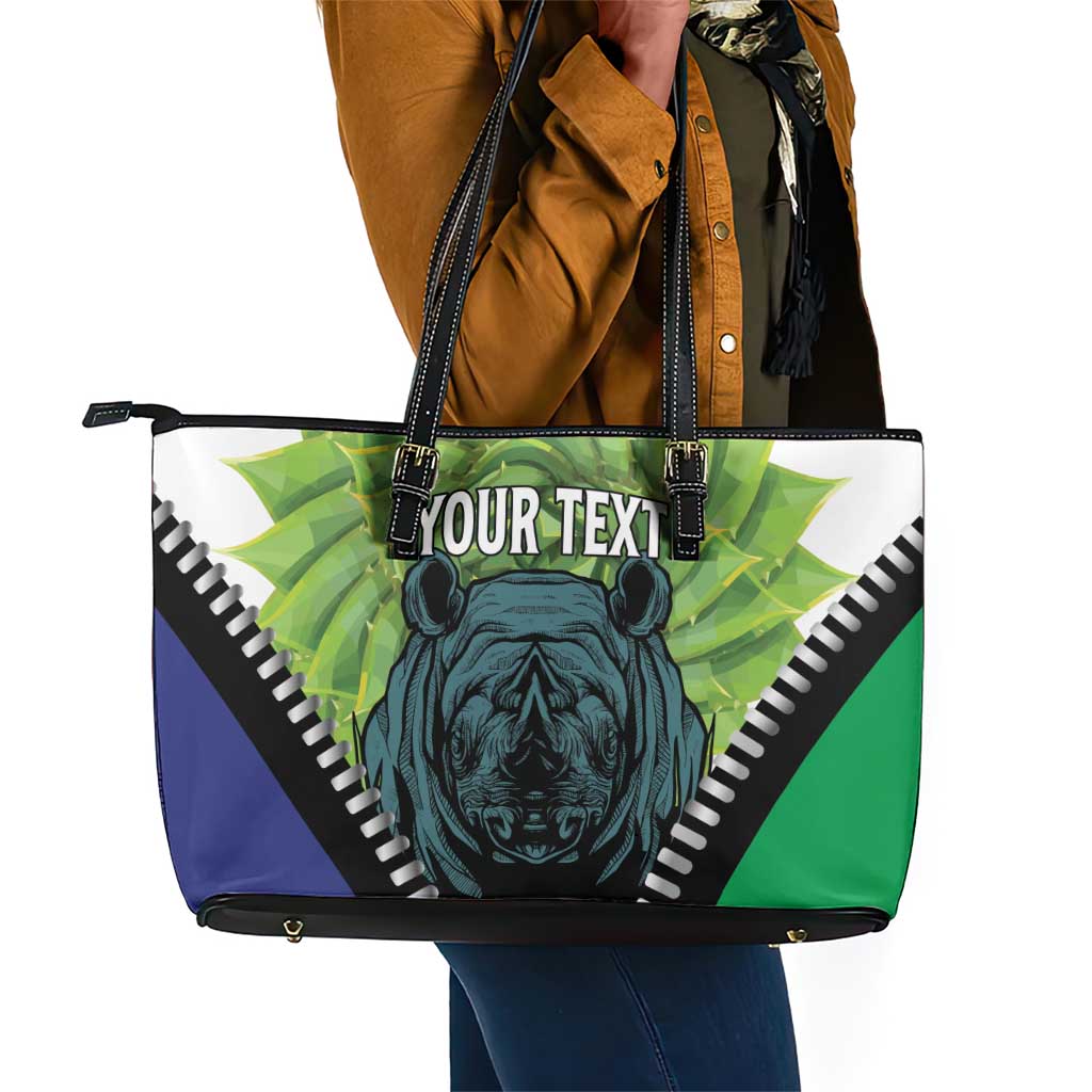 Personalised Afro Lesotho Leather Tote Bag Black Rhinoceros Aloe Polyphylla LT15