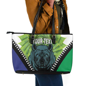 Personalised Afro Lesotho Leather Tote Bag Black Rhinoceros Aloe Polyphylla LT15