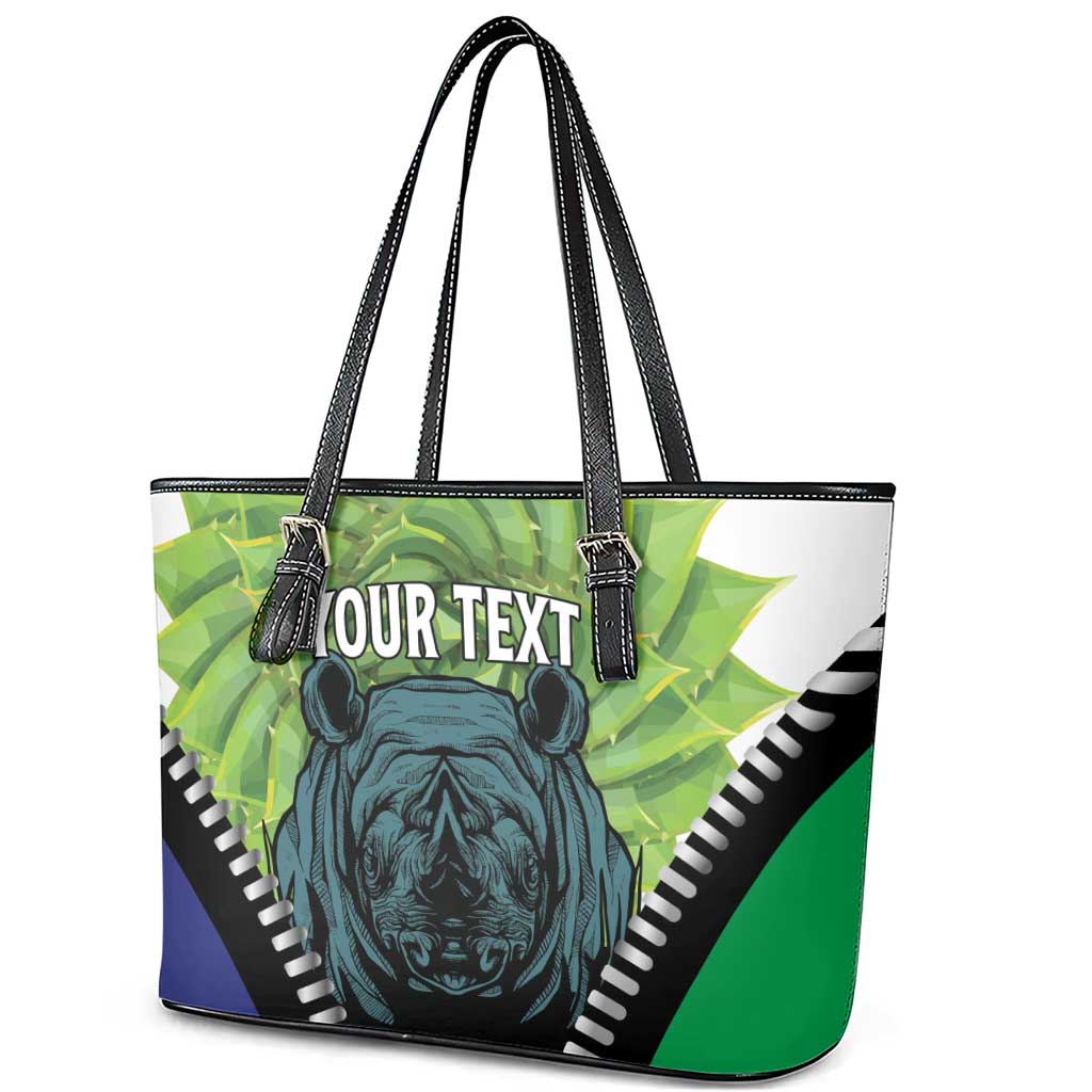 Personalised Afro Lesotho Leather Tote Bag Black Rhinoceros Aloe Polyphylla LT15