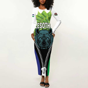 Personalised Afro Lesotho Long Sleeve Bodycon Dress Black Rhinoceros Aloe Polyphylla LT15