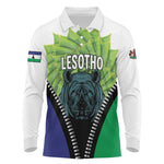 Personalised Afro Lesotho Long Sleeve Polo Shirt Black Rhinoceros Aloe Polyphylla LT15