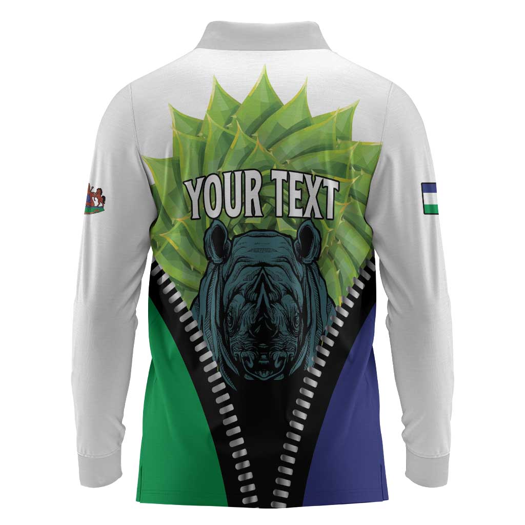 Personalised Afro Lesotho Long Sleeve Polo Shirt Black Rhinoceros Aloe Polyphylla LT15