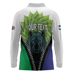 Personalised Afro Lesotho Long Sleeve Polo Shirt Black Rhinoceros Aloe Polyphylla LT15