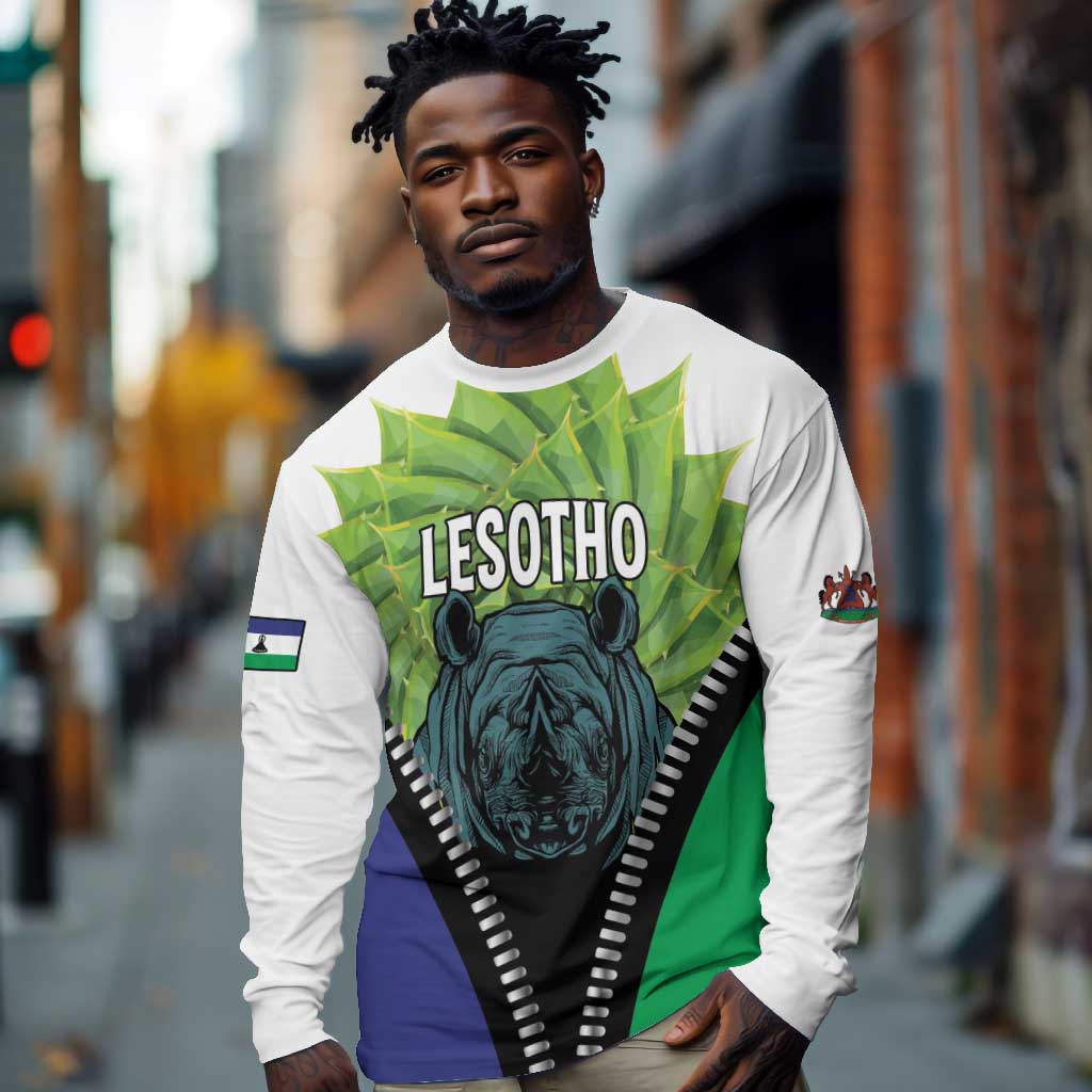 Personalised Afro Lesotho Long Sleeve Shirt Black Rhinoceros Aloe Polyphylla LT15