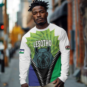 Personalised Afro Lesotho Long Sleeve Shirt Black Rhinoceros Aloe Polyphylla LT15