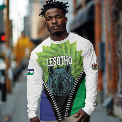 Personalised Afro Lesotho Long Sleeve Shirt Black Rhinoceros Aloe Polyphylla LT15