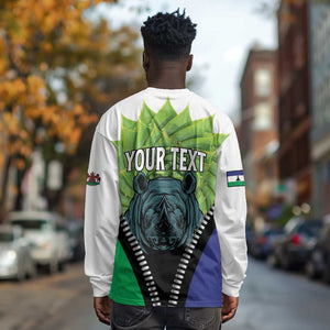 Personalised Afro Lesotho Long Sleeve Shirt Black Rhinoceros Aloe Polyphylla LT15