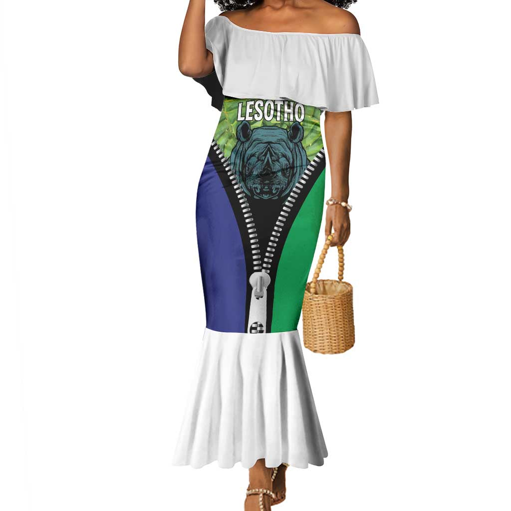 Personalised Afro Lesotho Mermaid Dress Black Rhinoceros Aloe Polyphylla LT15