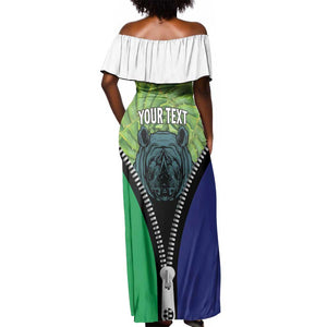 Personalised Afro Lesotho Off Shoulder Maxi Dress Black Rhinoceros Aloe Polyphylla LT15