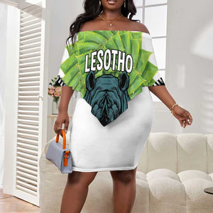 Personalised Afro Lesotho Off Shoulder Short Dress Black Rhinoceros Aloe Polyphylla LT15