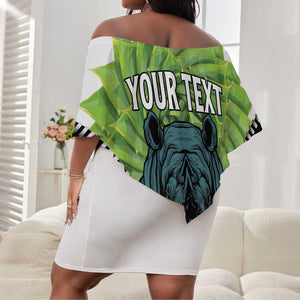 Personalised Afro Lesotho Off Shoulder Short Dress Black Rhinoceros Aloe Polyphylla LT15