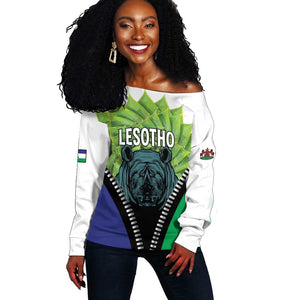 Personalised Afro Lesotho Off Shoulder Sweater Black Rhinoceros Aloe Polyphylla LT15