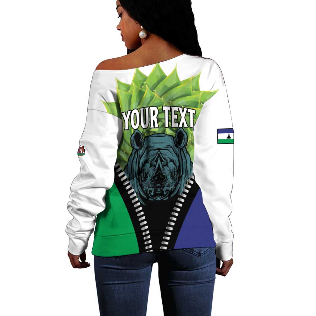 Personalised Afro Lesotho Off Shoulder Sweater Black Rhinoceros Aloe Polyphylla LT15