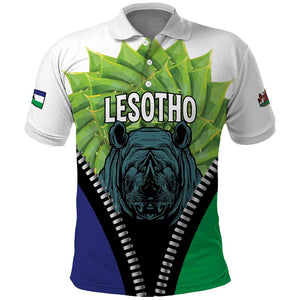 Personalised Afro Lesotho Polo Shirt Black Rhinoceros Aloe Polyphylla LT15