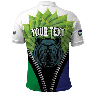 Personalised Afro Lesotho Polo Shirt Black Rhinoceros Aloe Polyphylla LT15