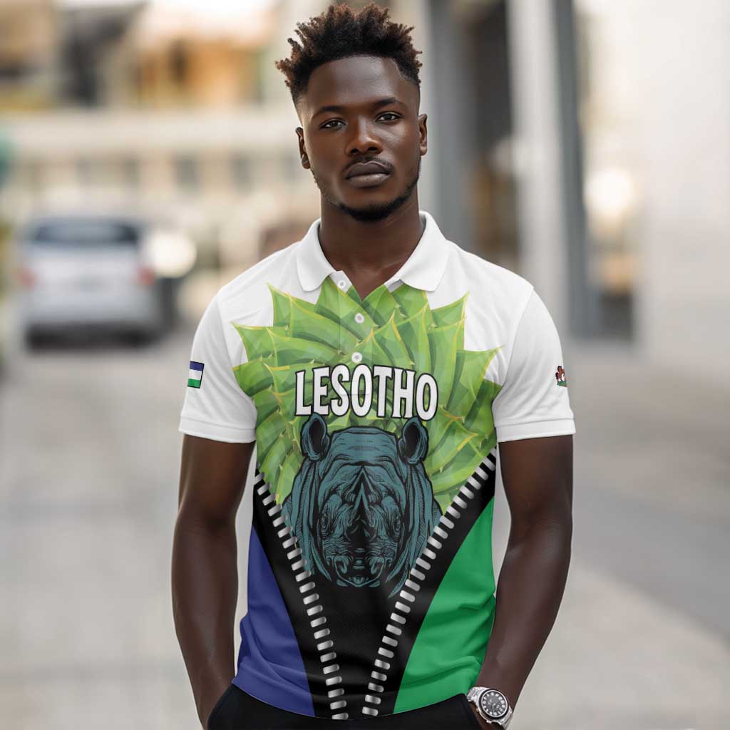 Personalised Afro Lesotho Polo Shirt Black Rhinoceros Aloe Polyphylla LT15