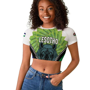 Personalised Afro Lesotho Raglan Cropped T shirt Black Rhinoceros Aloe Polyphylla LT15