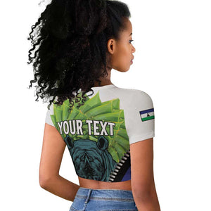 Personalised Afro Lesotho Raglan Cropped T shirt Black Rhinoceros Aloe Polyphylla LT15