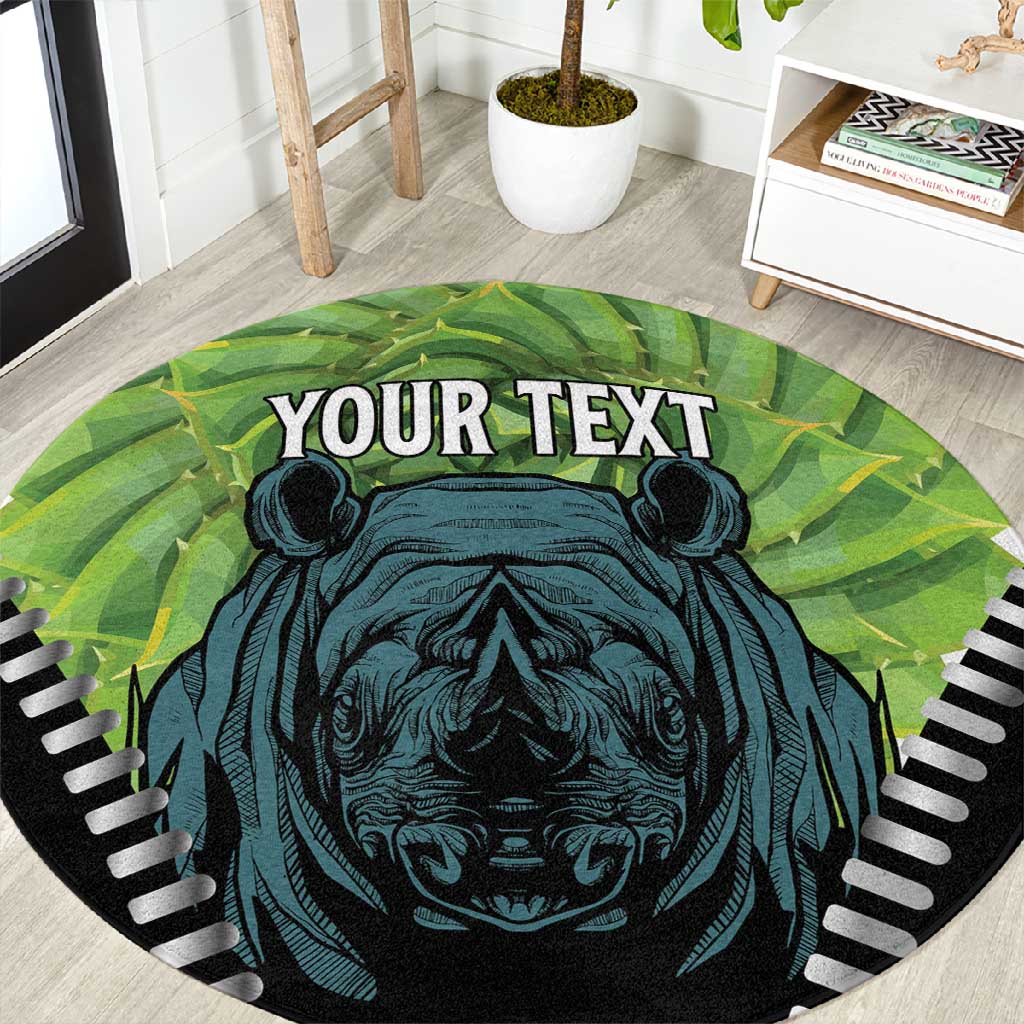 Personalised Afro Lesotho Round Carpet Black Rhinoceros Aloe Polyphylla LT15