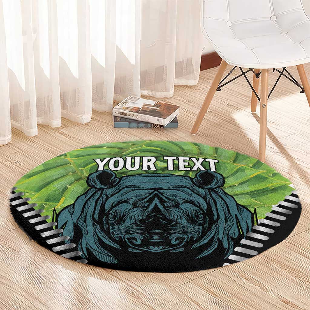 Personalised Afro Lesotho Round Carpet Black Rhinoceros Aloe Polyphylla LT15