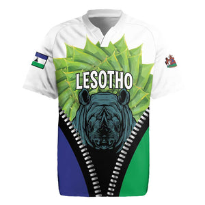 Personalised Afro Lesotho Rugby Jersey Black Rhinoceros Aloe Polyphylla LT15