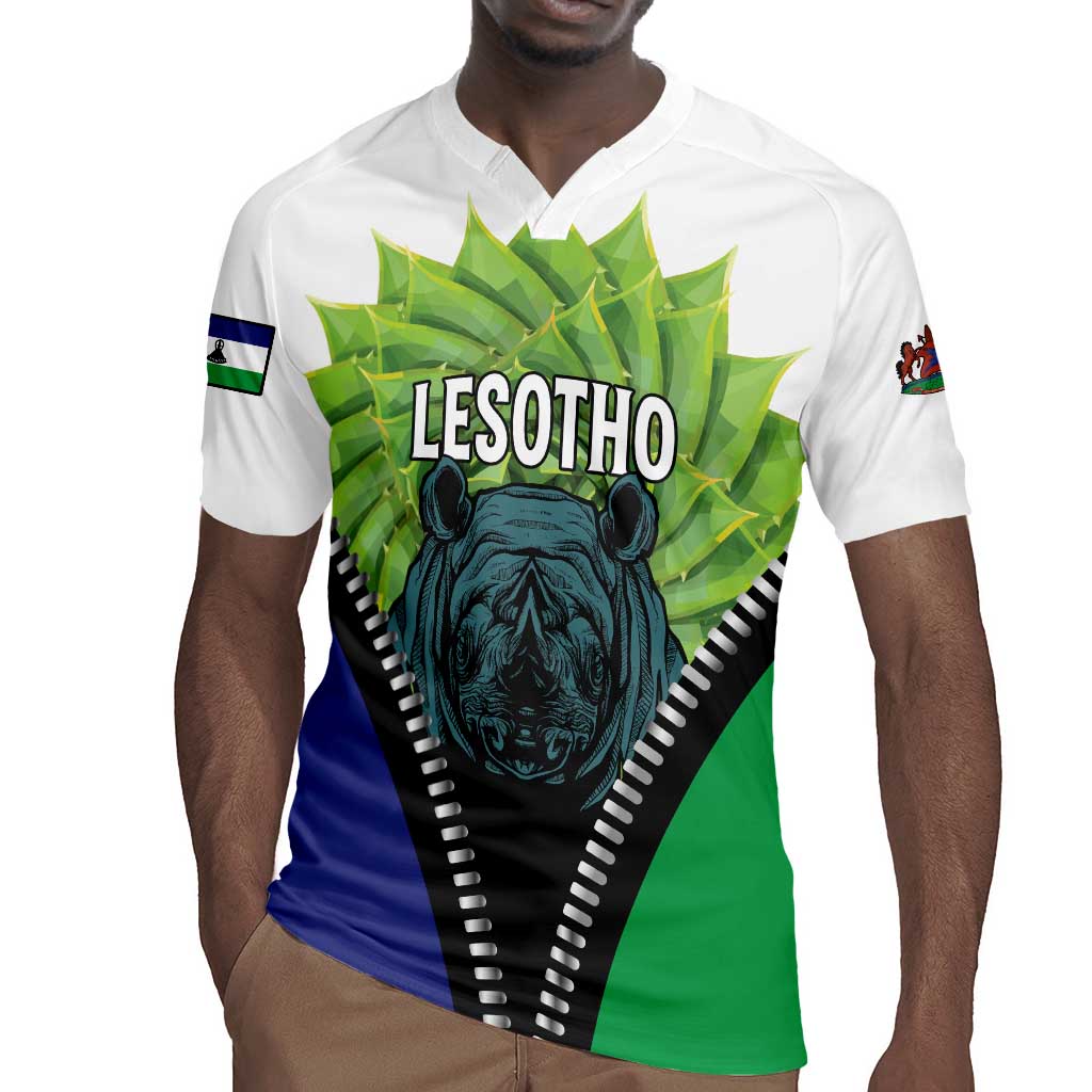Personalised Afro Lesotho Rugby Jersey Black Rhinoceros Aloe Polyphylla LT15