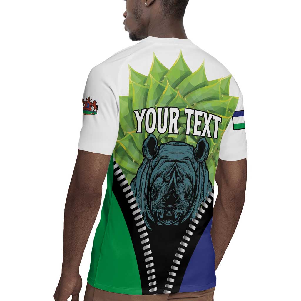 Personalised Afro Lesotho Rugby Jersey Black Rhinoceros Aloe Polyphylla LT15