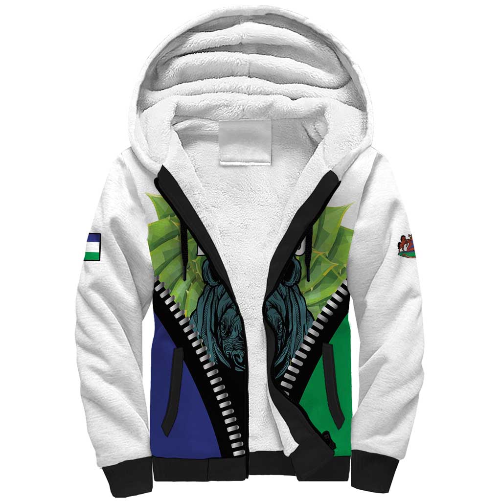 Personalised Afro Lesotho Sherpa Hoodie Black Rhinoceros Aloe Polyphylla LT15