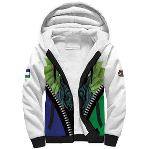 Personalised Afro Lesotho Sherpa Hoodie Black Rhinoceros Aloe Polyphylla LT15