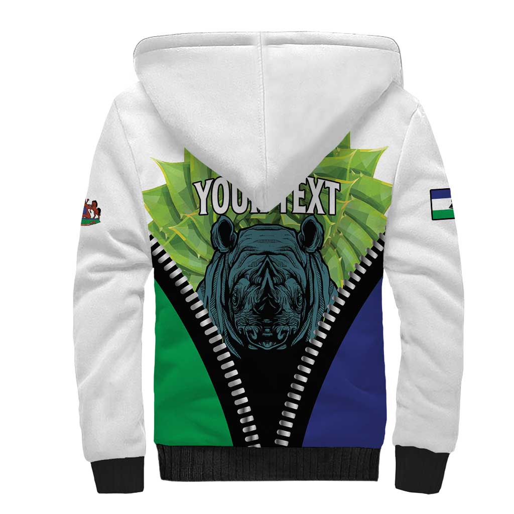 Personalised Afro Lesotho Sherpa Hoodie Black Rhinoceros Aloe Polyphylla LT15