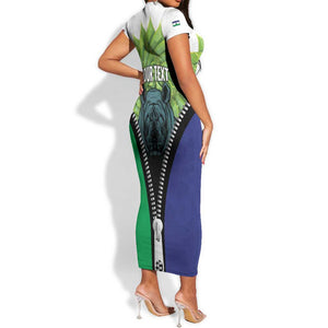 Personalised Afro Lesotho Short Sleeve Bodycon Dress Black Rhinoceros Aloe Polyphylla LT15