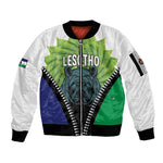 Personalised Afro Lesotho Sleeve Zip Bomber Jacket Black Rhinoceros Aloe Polyphylla LT15
