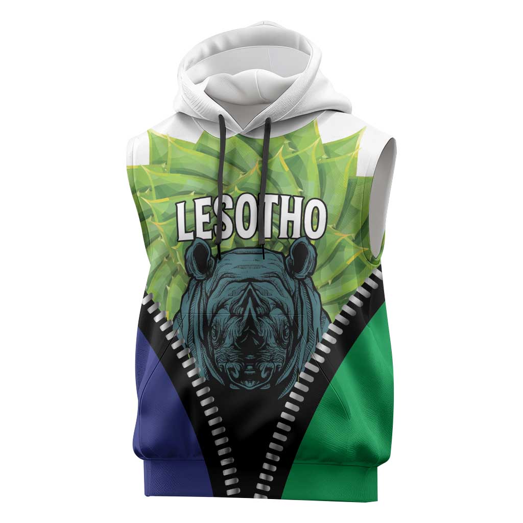 Personalised Afro Lesotho Sleeveless Hoodie Black Rhinoceros Aloe Polyphylla - African Pride