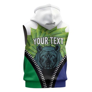 Personalised Afro Lesotho Sleeveless Hoodie Black Rhinoceros Aloe Polyphylla - African Pride
