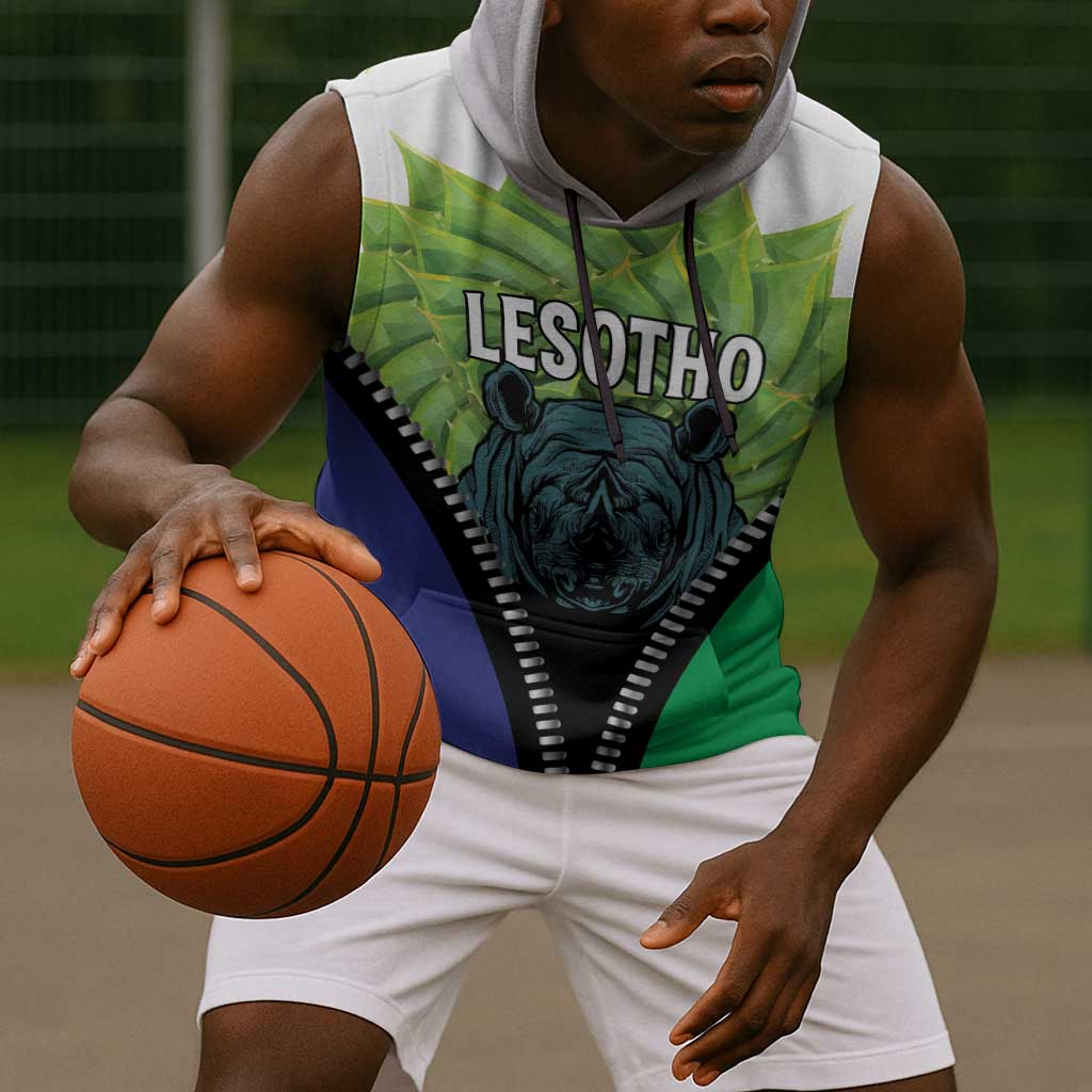 Personalised Afro Lesotho Sleeveless Hoodie Black Rhinoceros Aloe Polyphylla - African Pride