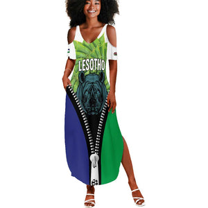 Personalised Afro Lesotho Summer Maxi Dress Black Rhinoceros Aloe Polyphylla LT15