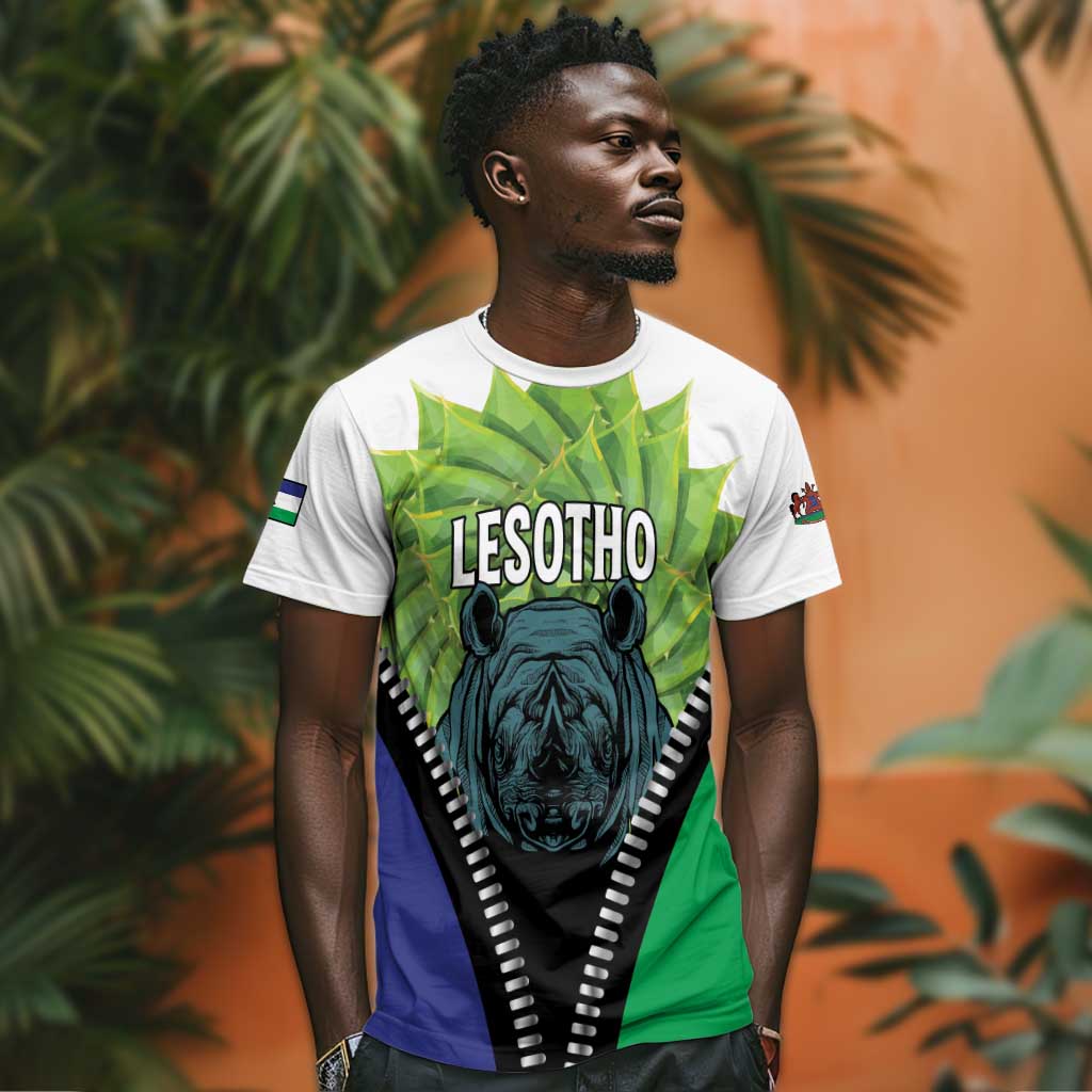 Personalised Afro Lesotho T shirt Black Rhinoceros Aloe Polyphylla LT15