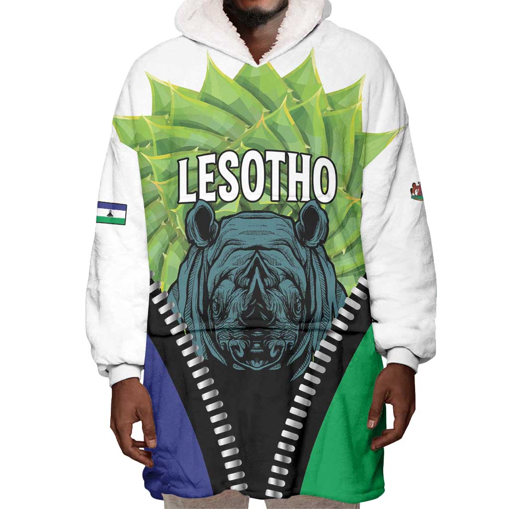 Personalised Afro Lesotho Wearable Blanket Hoodie Black Rhinoceros Aloe Polyphylla LT15