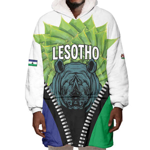 Personalised Afro Lesotho Wearable Blanket Hoodie Black Rhinoceros Aloe Polyphylla LT15