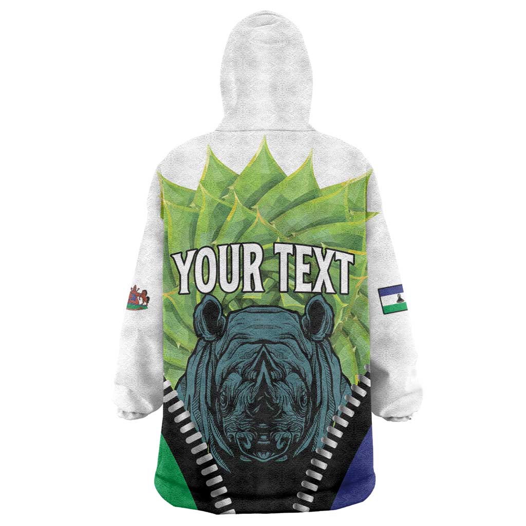 Personalised Afro Lesotho Wearable Blanket Hoodie Black Rhinoceros Aloe Polyphylla LT15