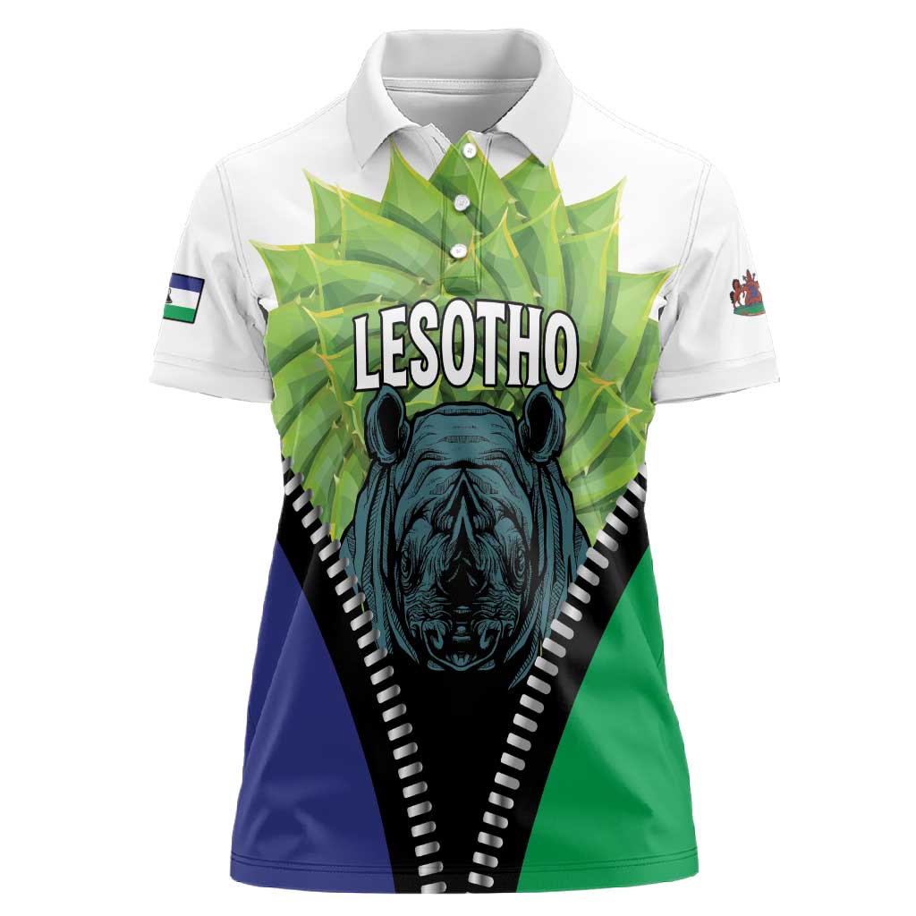 Personalised Afro Lesotho Women Polo Shirt Black Rhinoceros Aloe Polyphylla LT15